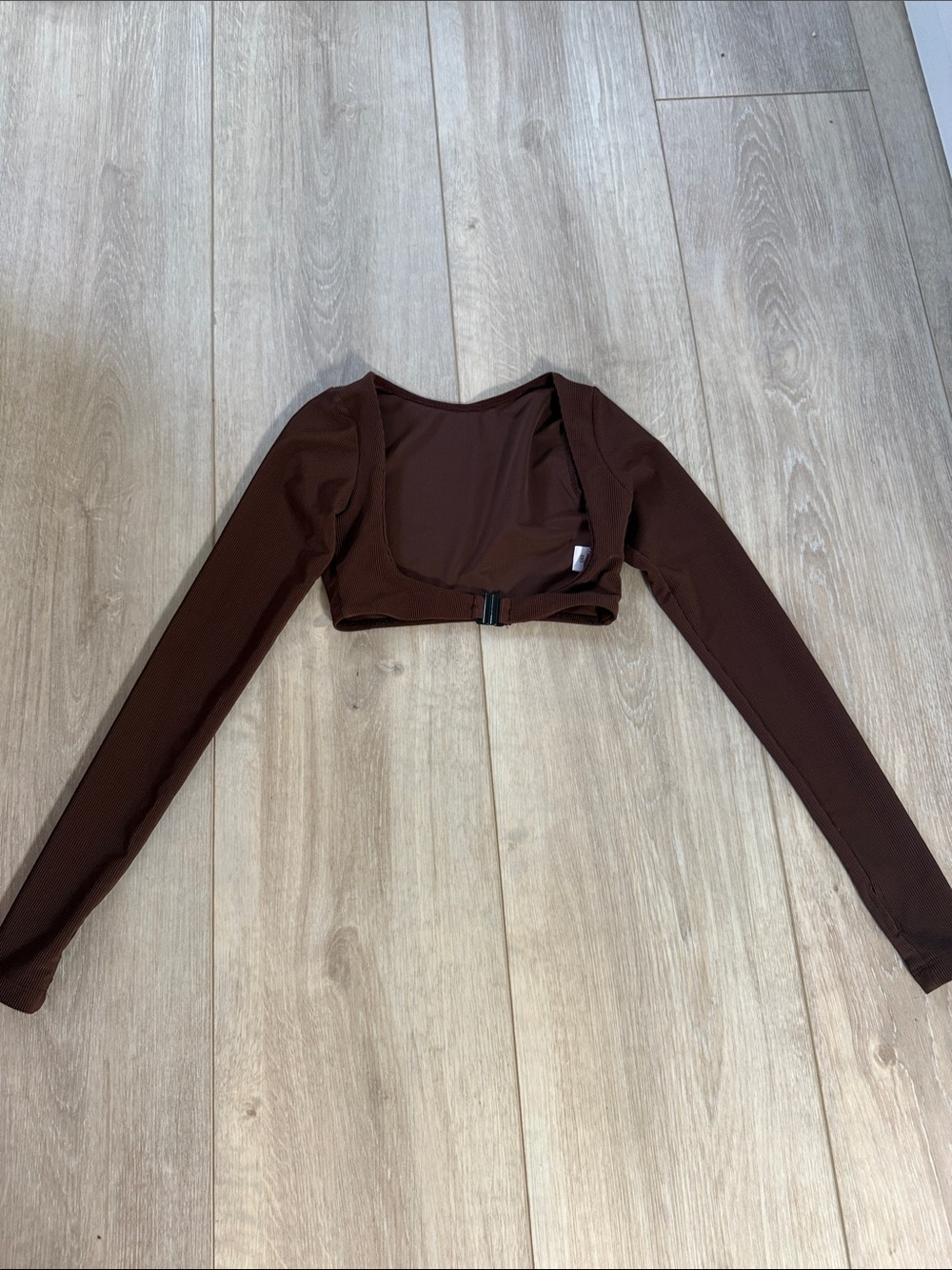 Five Dancewear Brown Long-Sleeve Crop Top with Front Clip Closure